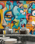 Papier peint graffiti - visages abstraits colorés style street art