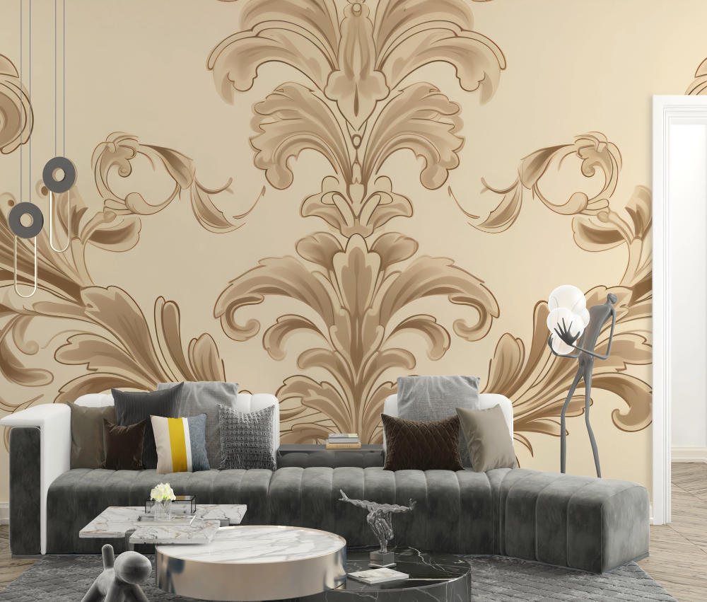 Papier peint baroque - damas classique beige et crème
