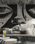Papier peint graffiti - portrait de femme en noir et blanc mural