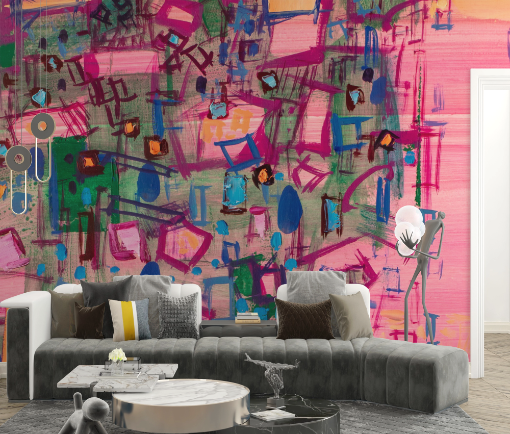 Papier peint graffiti - motifs urbains abstraits roses et bleus