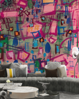 Papier peint graffiti - motifs urbains abstraits roses et bleus