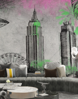Papier peint pop art - gratte-ciels de new york en noir et vert