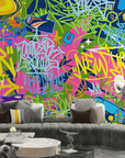 Papier peint graffiti - lettrages sauvages multicolores