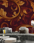 Papier peint baroque - rinceaux classiques marron et or sombres