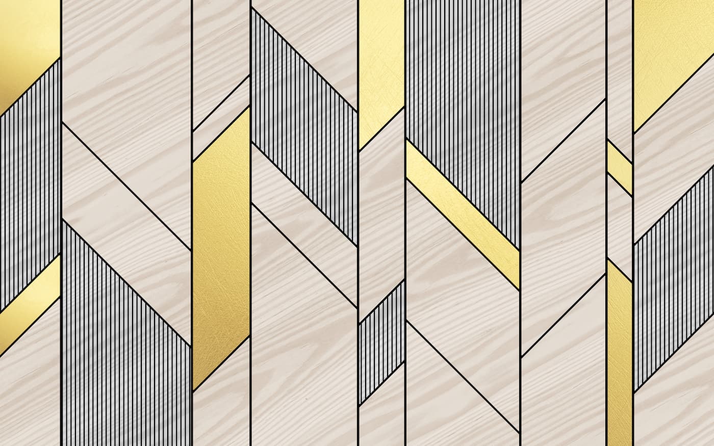 Papier Peint Bois - Chevron Doré