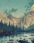 Papier Peint Illustration - Pleine Lune Et Montagnes