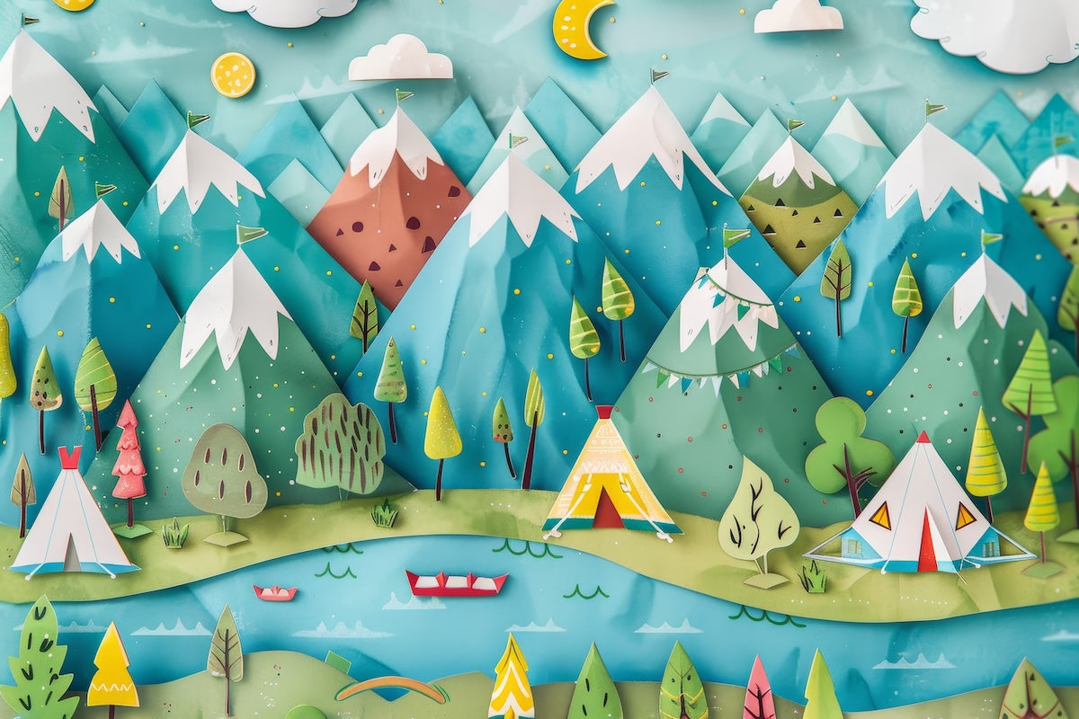 Papier peint enfants - tentes de camping près du lac