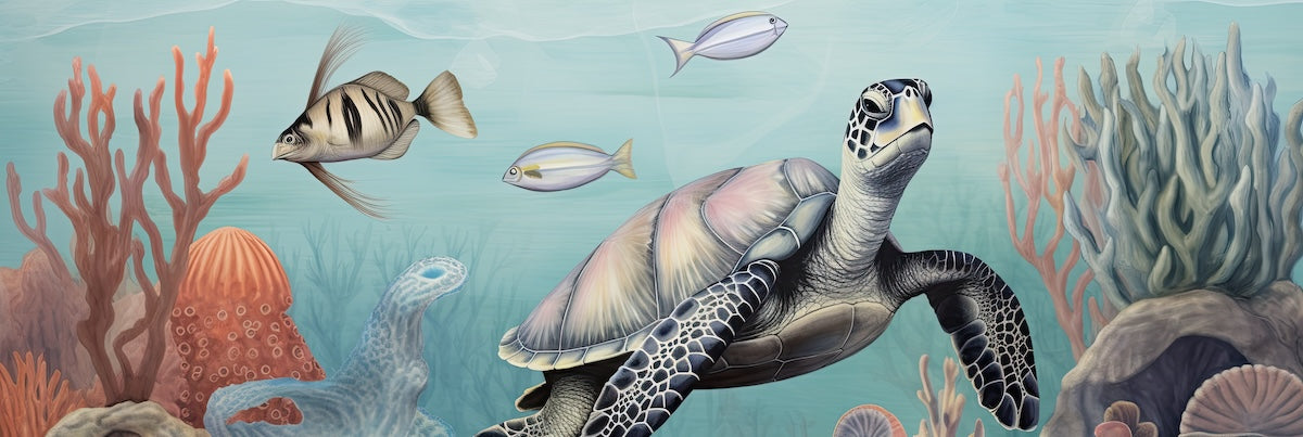 Papier peint animaux - tortue marine et coraux