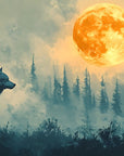 Papier peint animaux - loup hurlant à la lune rousse