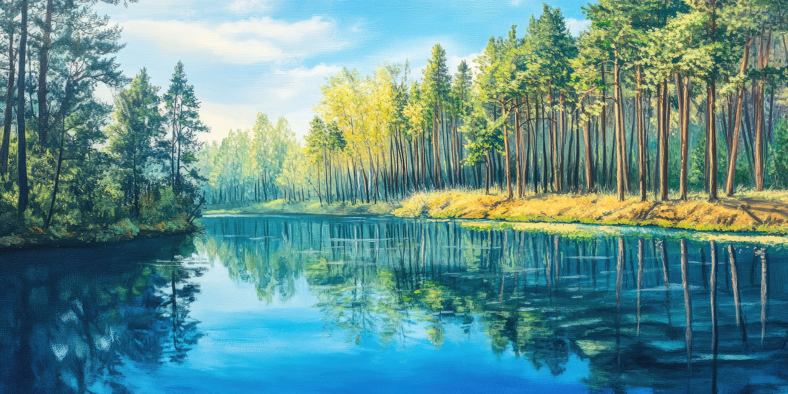 Papier peint forêt - rivière bleue des bois