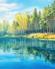 Papier peint forêt - rivière bleue des bois