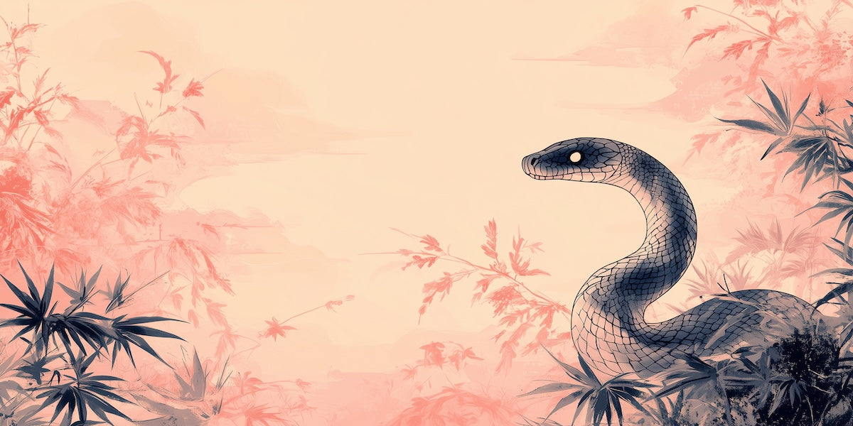 Papier peint animaux - serpent noir dans les buissons roses