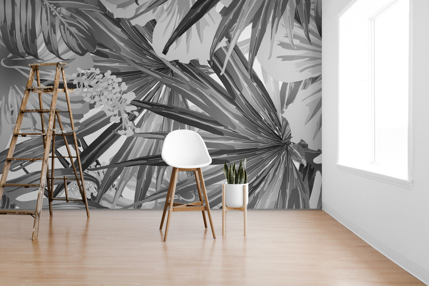 Black and White Wallpaper - Charcoal Illustrated Jungle