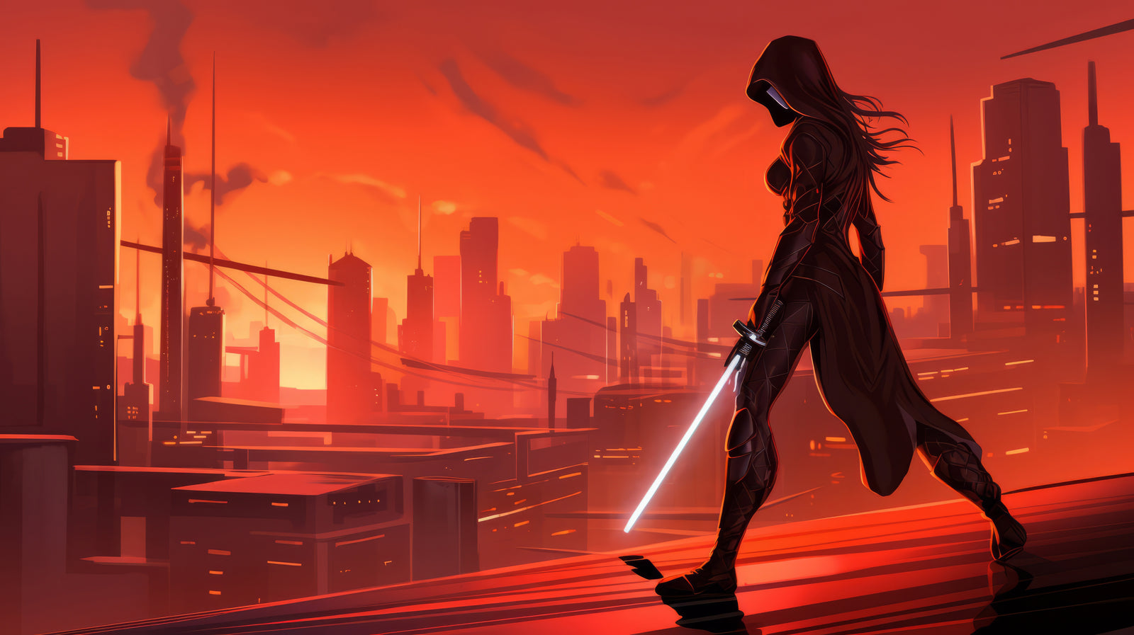 Papier Peint Cyberpunk - Ninja sur Ville Futuriste