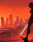 Papier Peint Cyberpunk - Ninja sur Ville Futuriste