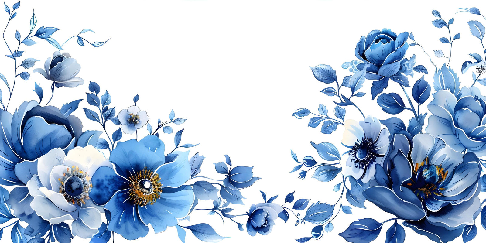 Papier peint fleuri - frise de roses azur