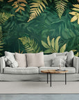 Papier Peint Illustration - Feuillage Tropical Vert Kaki