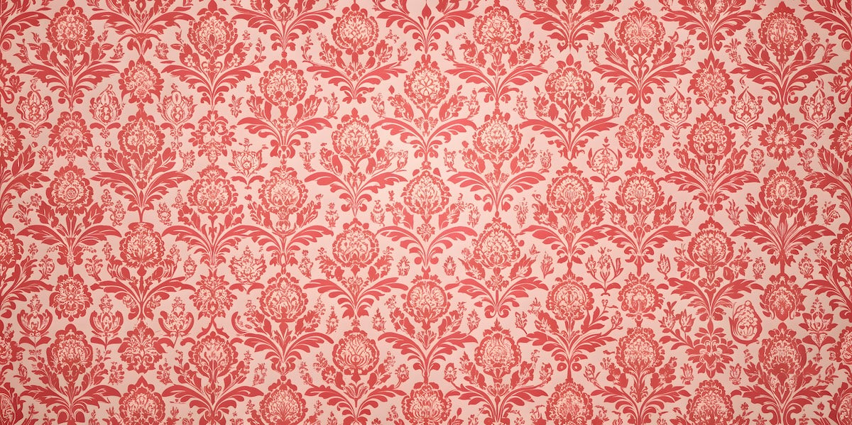 Papier peint baroque - damas classique rouge et blanc