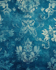 Papier peint baroque - damas floral bleu canard et blanc