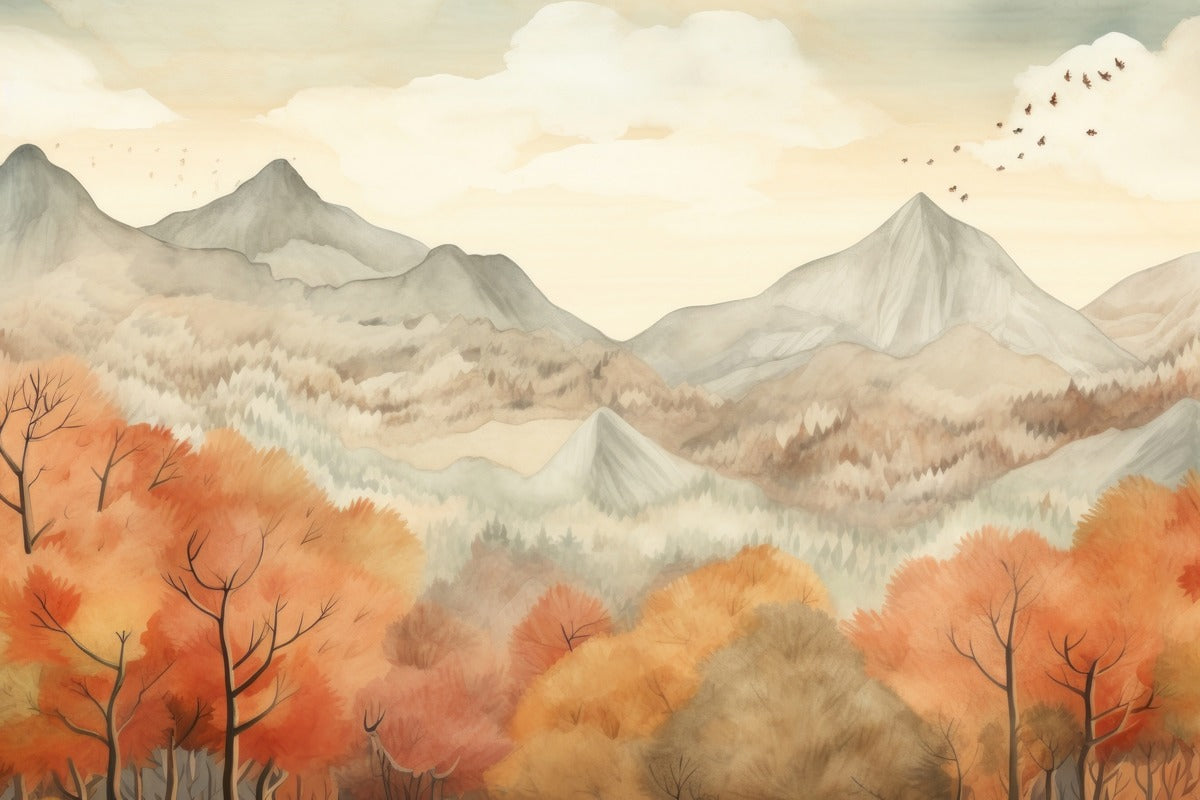 Papier Peint Nature - Montagnes Et Forêt D’automne