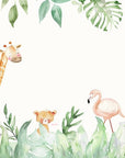 Papier Peint Enfant – Doux Safari avec Girafe et Flamants Roses