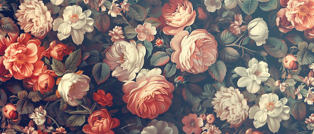 Papier peint fleuri - roses baroques sombres