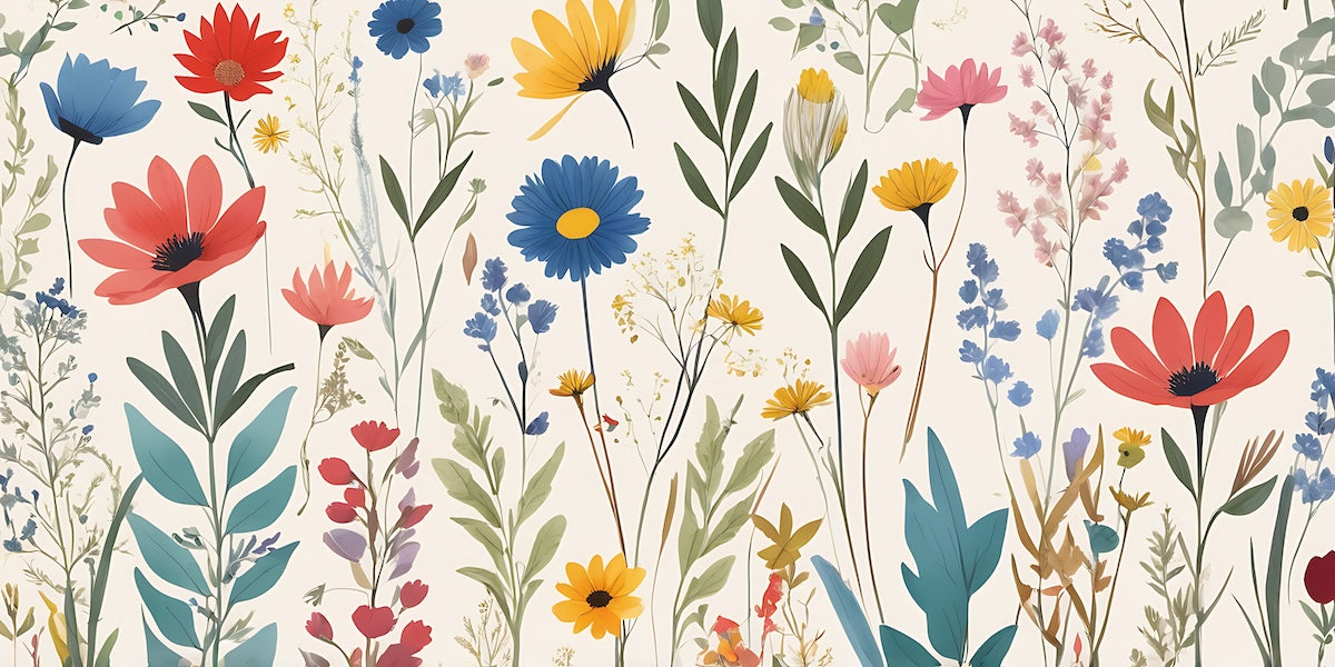 Papier peint fleuri - prairie sauvage aquarelle