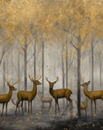 Papier peint animaux - harde de cerfs dans la forêt d'automne