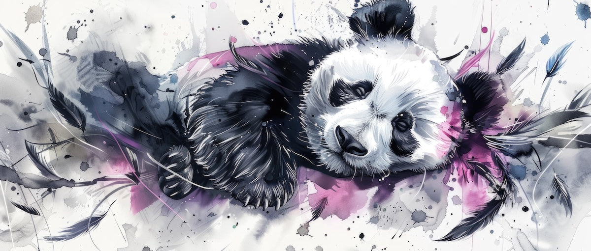Papier peint animaux - panda géant couché style aquarelle
