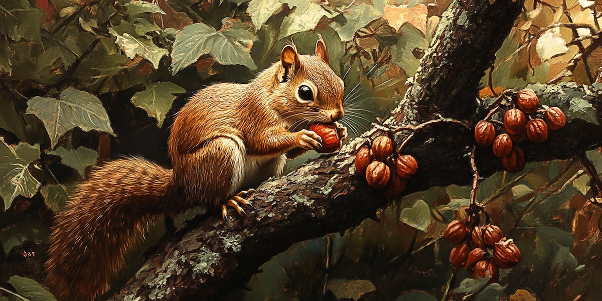 Papier peint animaux - écureuil gourmand sur une branche