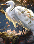 Papier peint animaux - héron blanc majestueux parmi les fleurs blanches