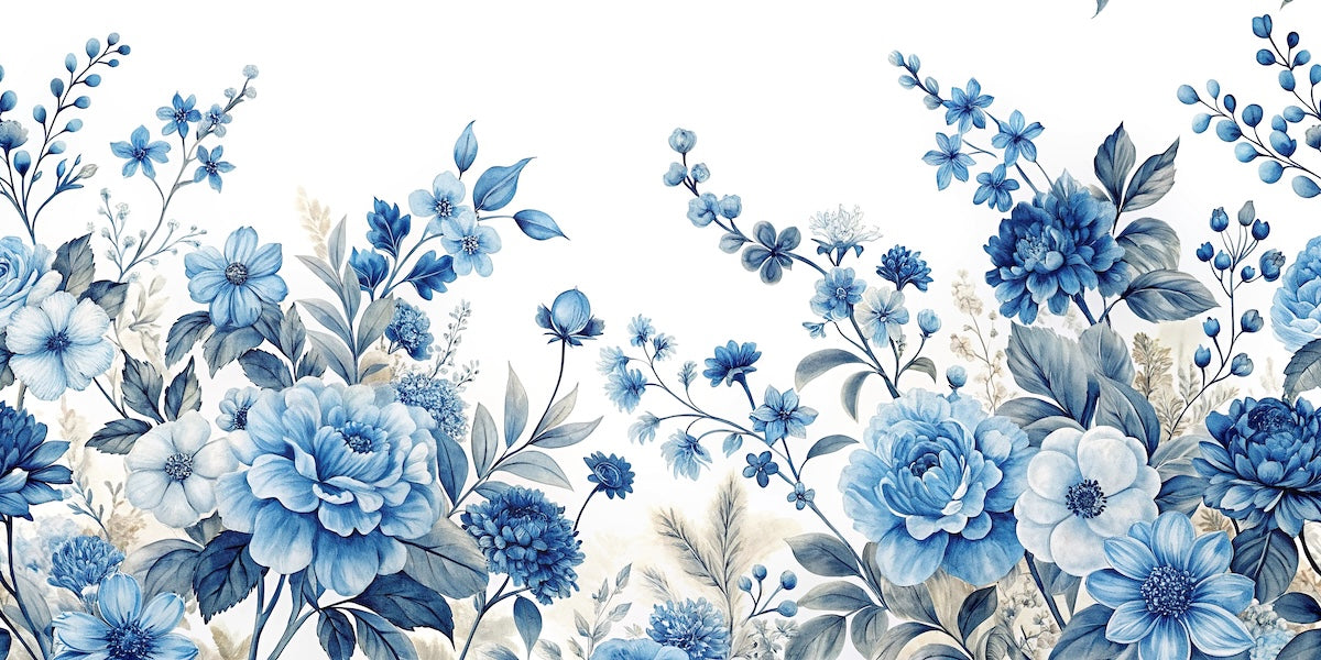 Papier peint fleuri - grands hortensias bleus