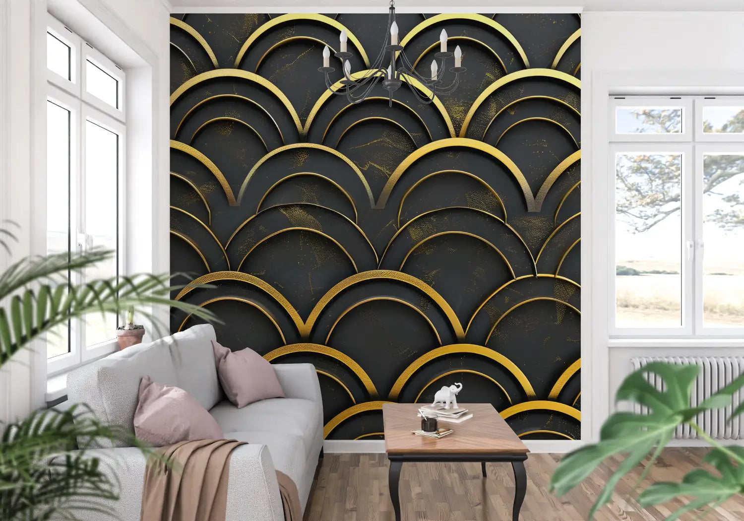 Japanese Wallpaper - Elegant Golden Scales