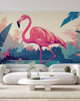 Papier Peint Tropical - Flamant Rose et Feuillage