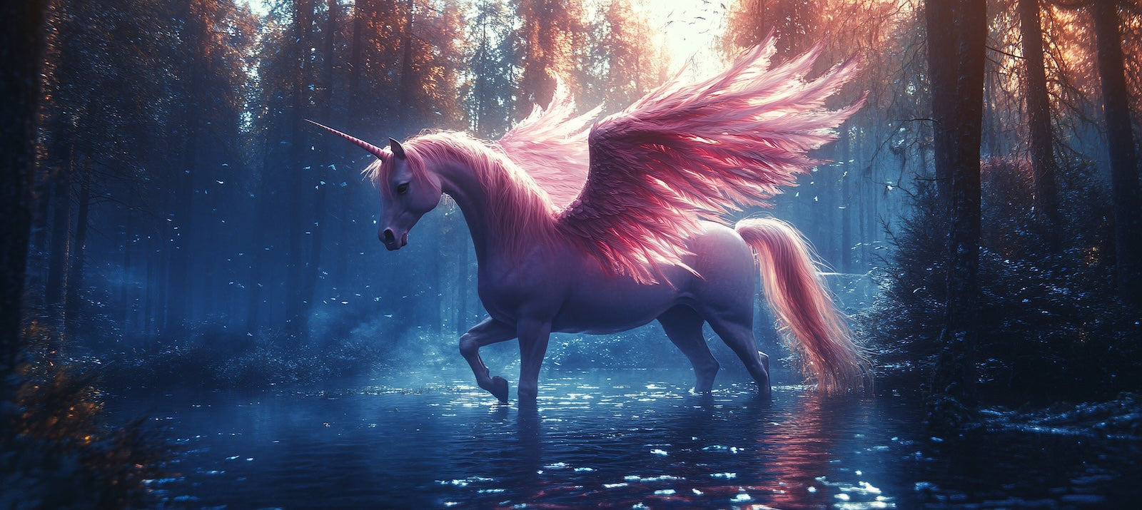 Papier Peint Licornes - Licorne Ailée Bleue