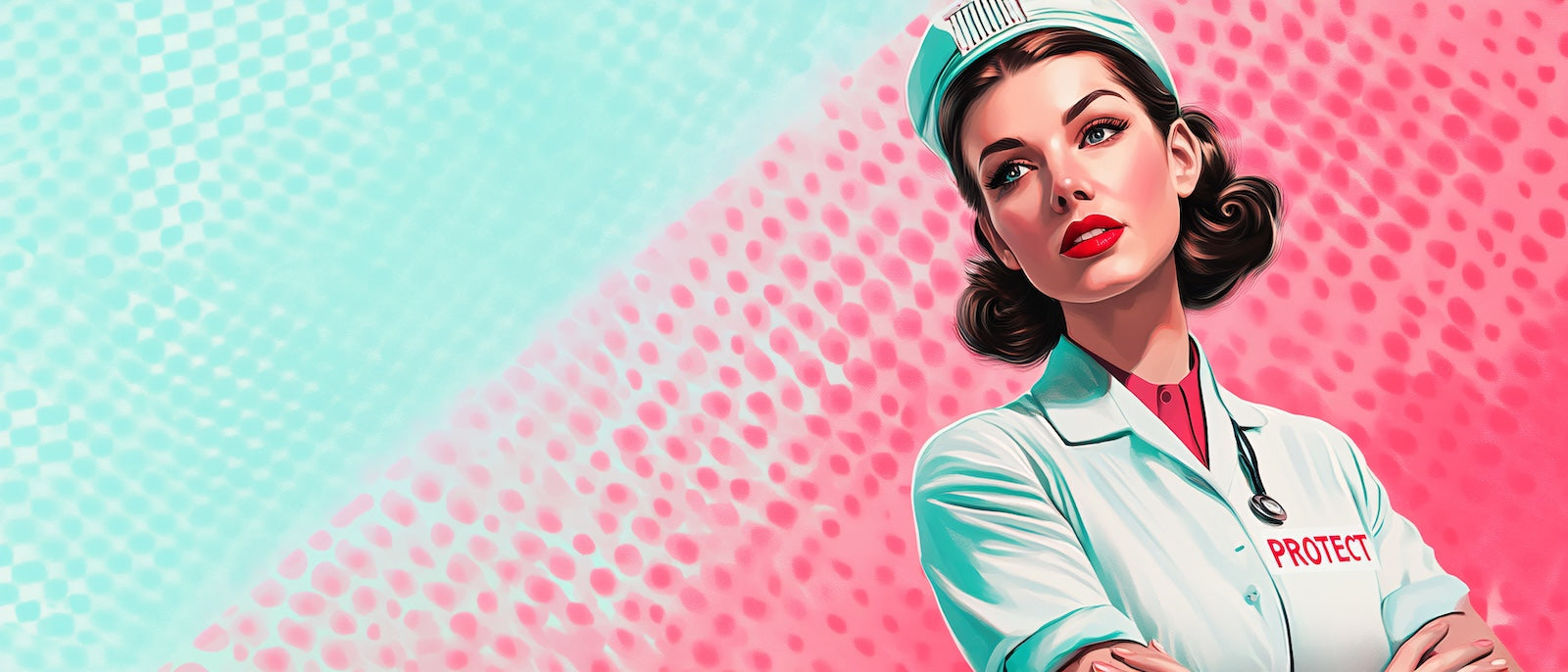 Papier Peint Pop Art - Femme Turquoise et Rose