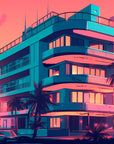 Papier Peint Miami - Palmiers Rose Coucher Soleil