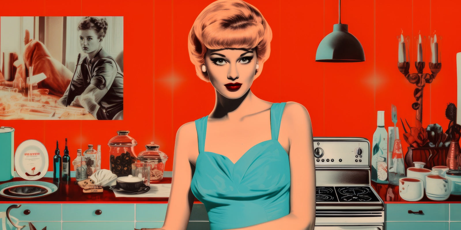 Papier Peint Pop Art - Femme Rétro Orange