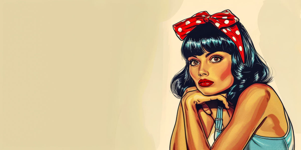 Popart behang - Portret van een brunette met een rode haarband