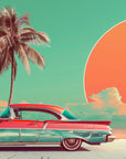 Papier Peint Miami - Cabriolet et Palmiers Années 80