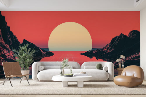 Papier Peint Miami - Synthwave Coucher Soleil
