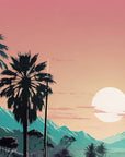 Papier Peint Miami - Palmiers Synthwave Turquoise