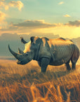 Papier Peint Animaux - Rhinocéros au Coucher de Soleil
