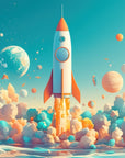 Papier Peint Espace - Fusée Illustration Colorée