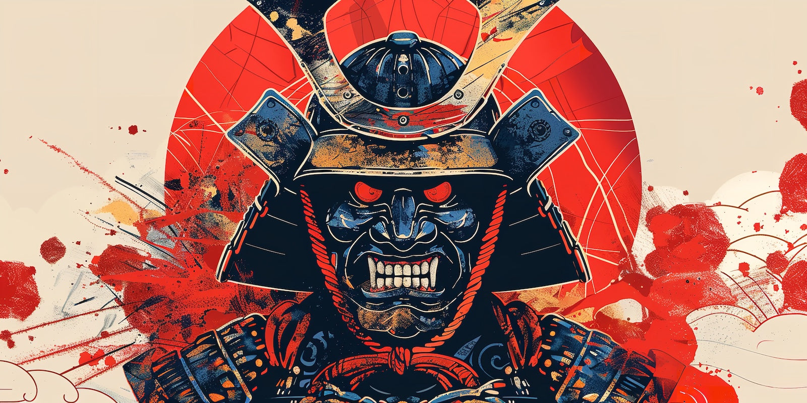 Papier Peint Samouraï - Casque Rouge Guerrier