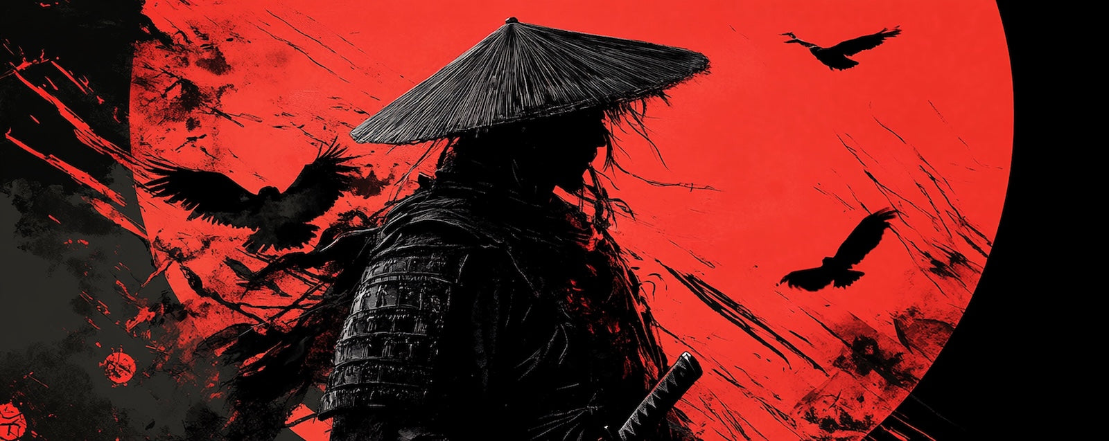 Papier Peint Samouraï - Guerrier Dramatique Rouge