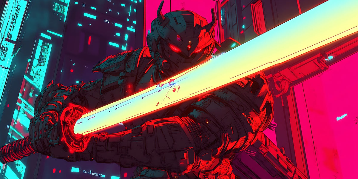Papel tapiz cyberpunk - Sable de neón rosa y azul