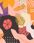 Papier Peint Abstrait - Collage Tropical Orange et Corail