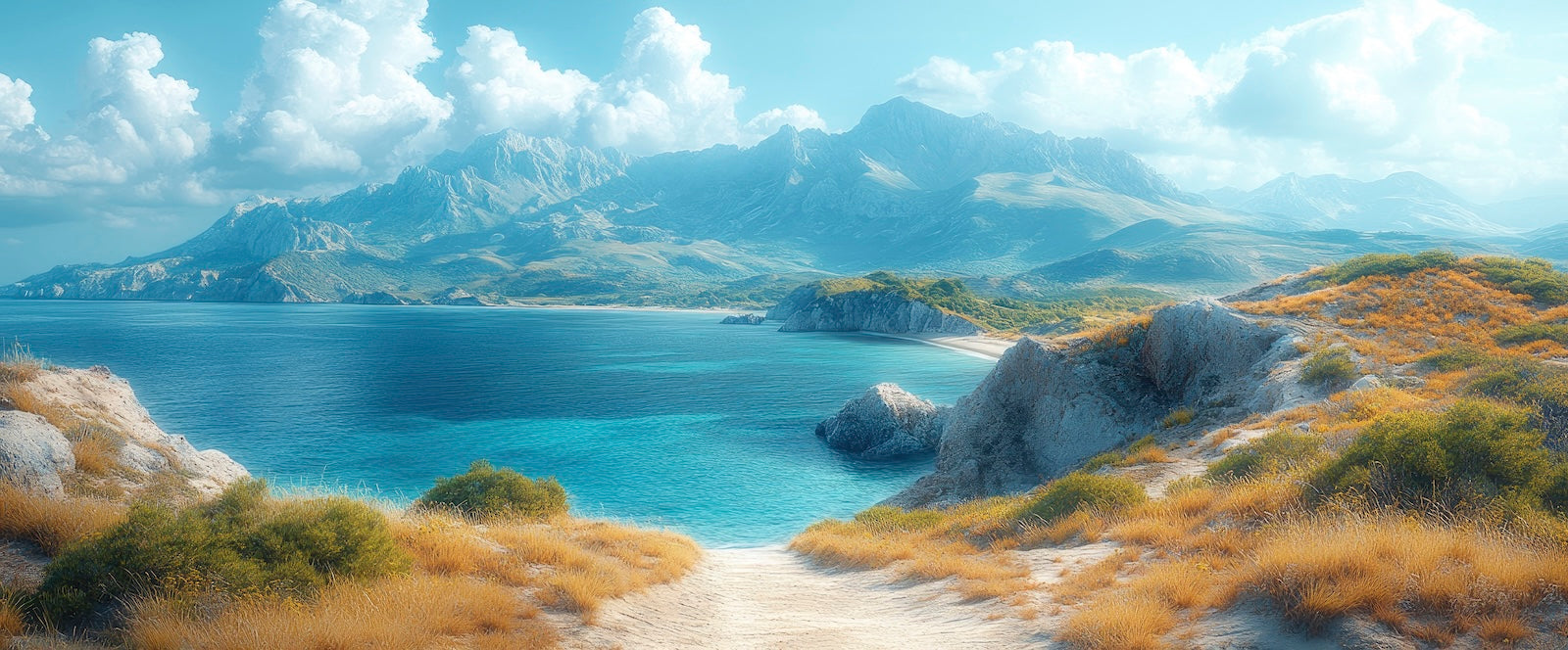 Papier Peint Plages - Lagon Turquoise et Palmiers