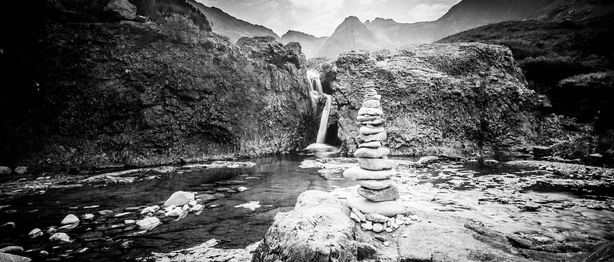 Black and White Forest Wallpaper - Misty Waterfall